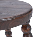 Tabouret de salon bois foncé pieds perlés sculptés massifs – H50 cm