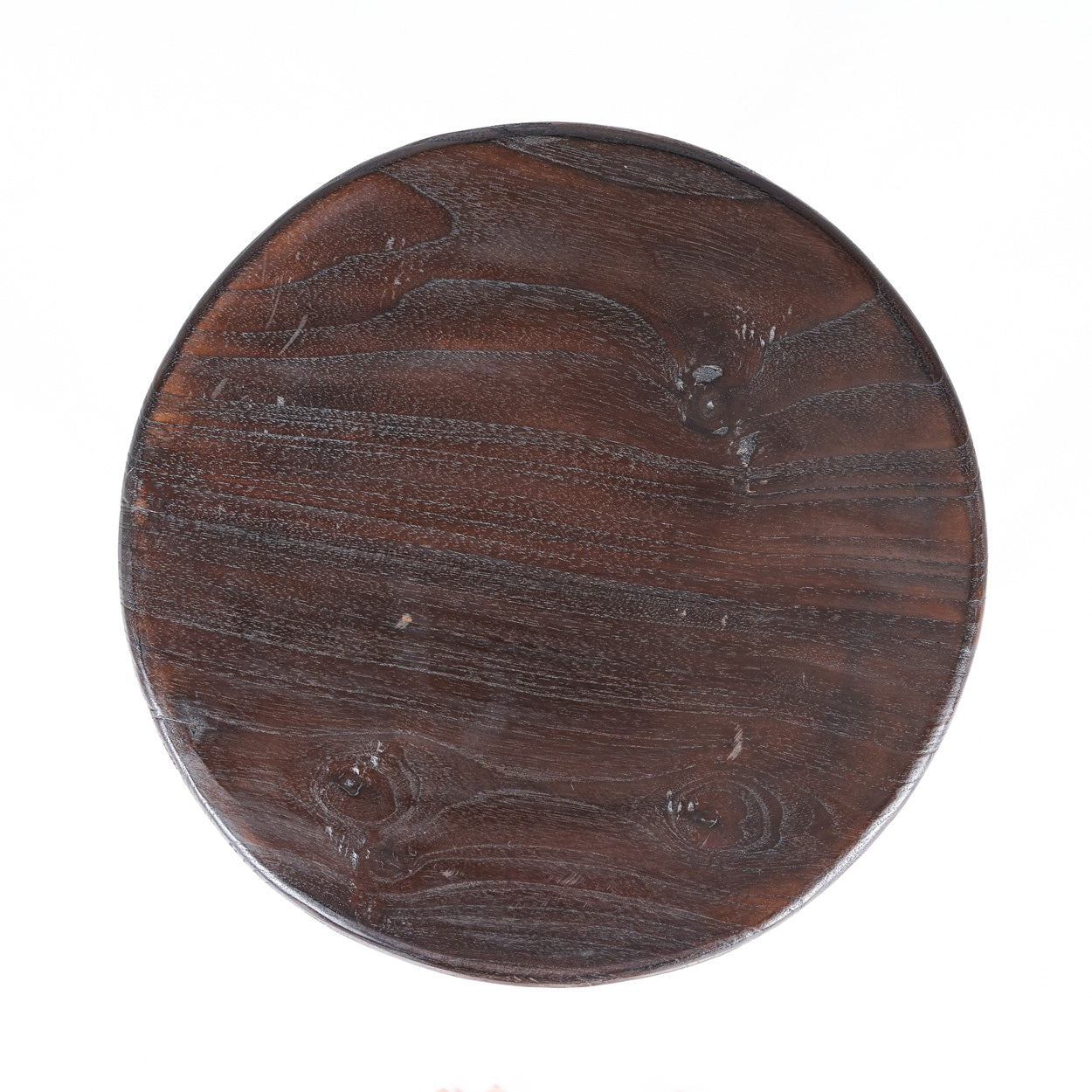 Tabouret de salon bois foncé pieds perlés sculptés massifs – H50 cm