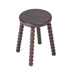 Tabouret de salon bois foncé pieds perlés sculptés massifs – H50 cm