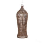 Suspension rotin tressée brun élancé pour hauts plafonds – H102 cm