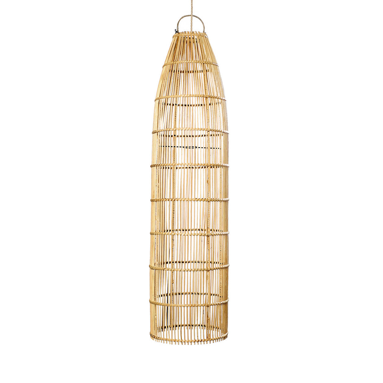 Suspension cylindrique en rotin naturel ajouré – 90x23 cm