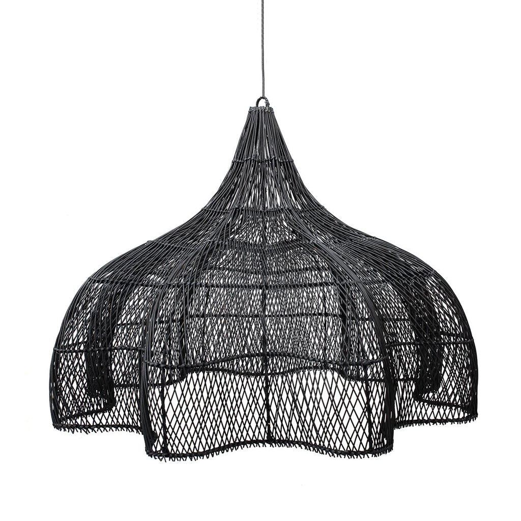 Suspension en rotin ajouré noir forme de fleur XL – Ø110 cm