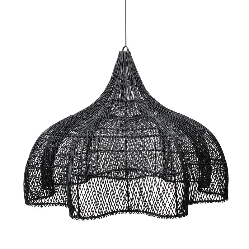Suspension en rotin ajouré noir forme de fleur XL – Ø110 cm