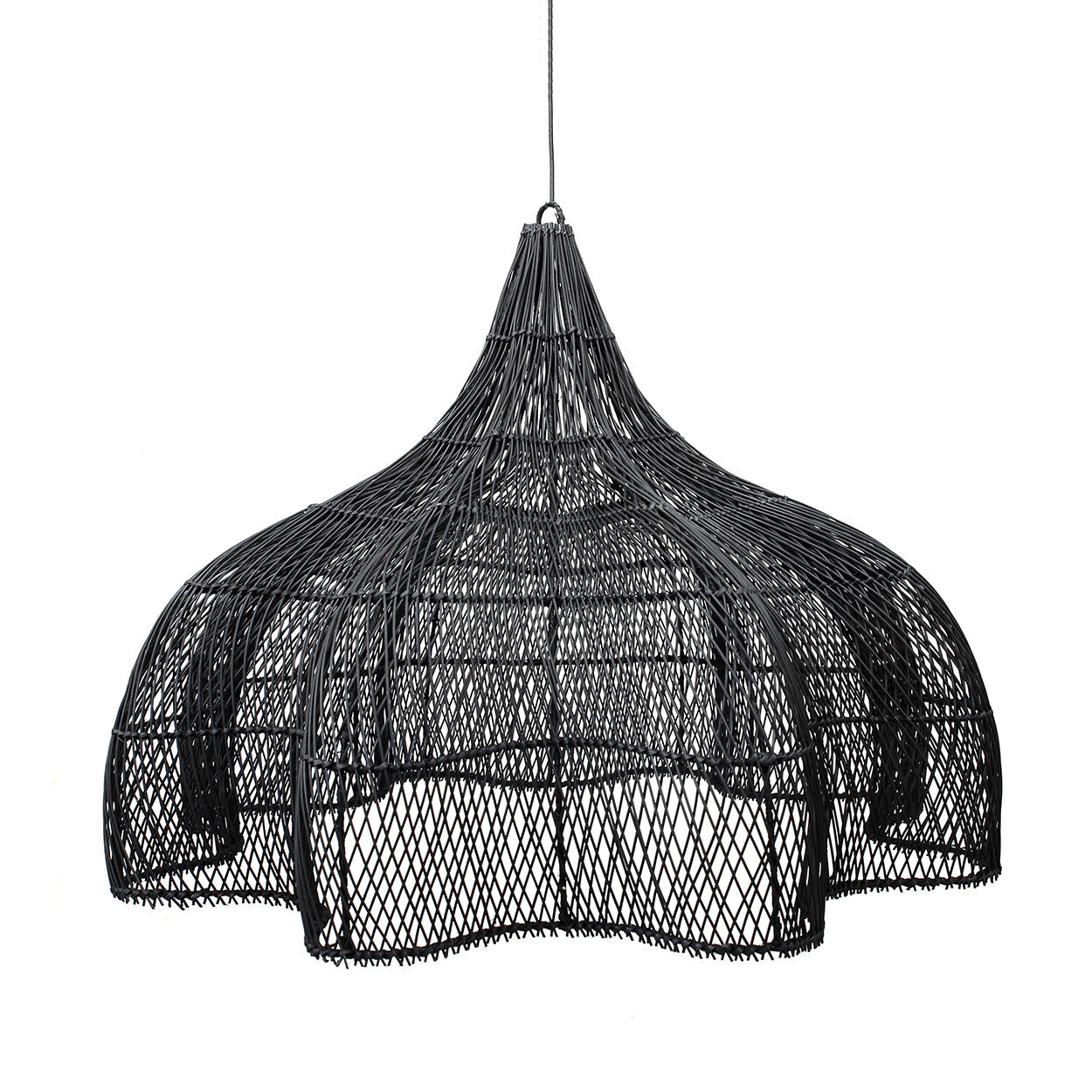 Suspension en rotin ajouré noir forme de fleur XL – Ø110 cm
