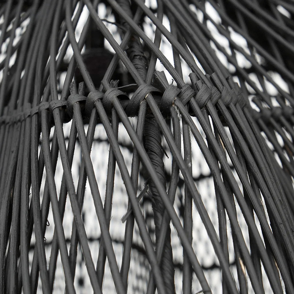 Suspension en rotin ajouré noir forme de fleur XL – Ø110 cm