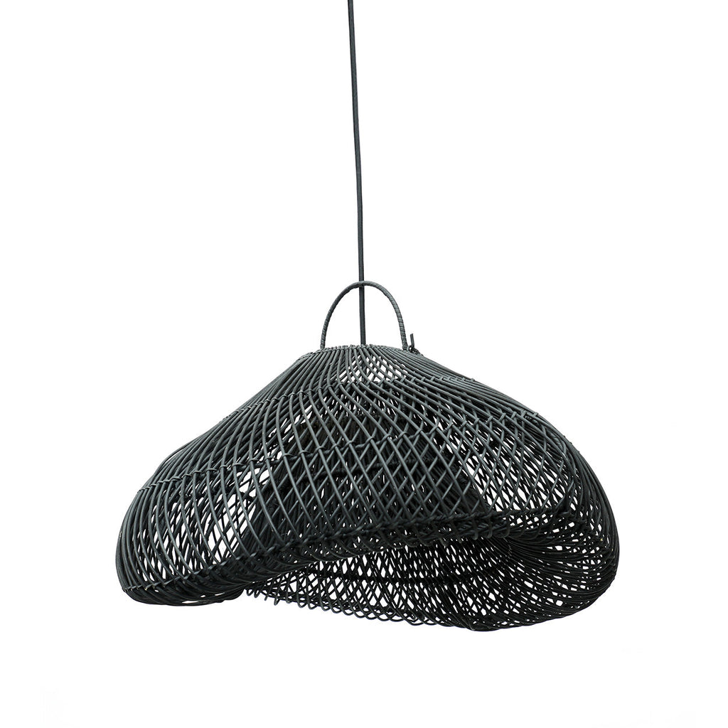 Suspension en rotin noir 60 cm forme nuage artisanale