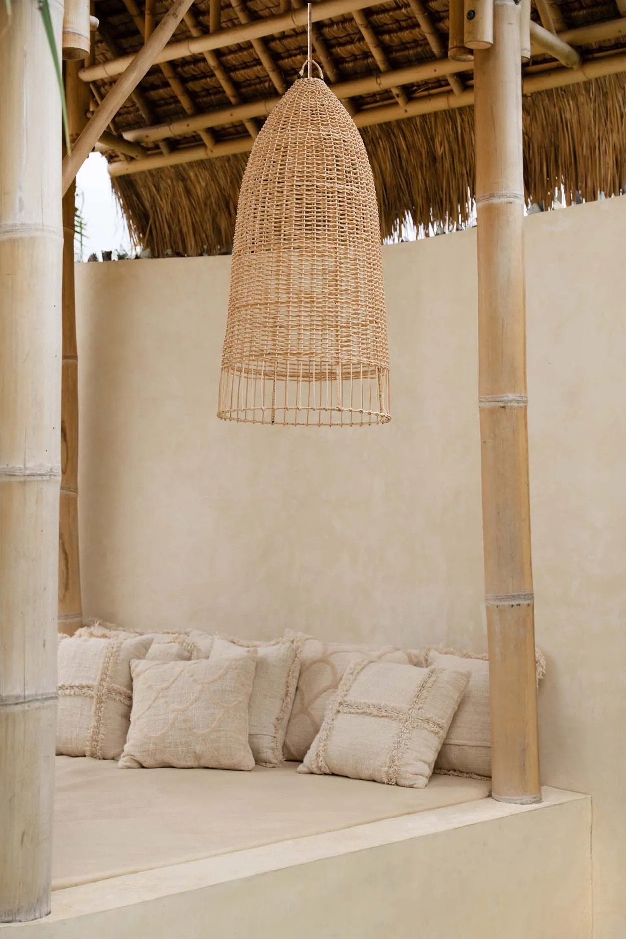 Suspension en rotin naturel cage 90 cm ronde