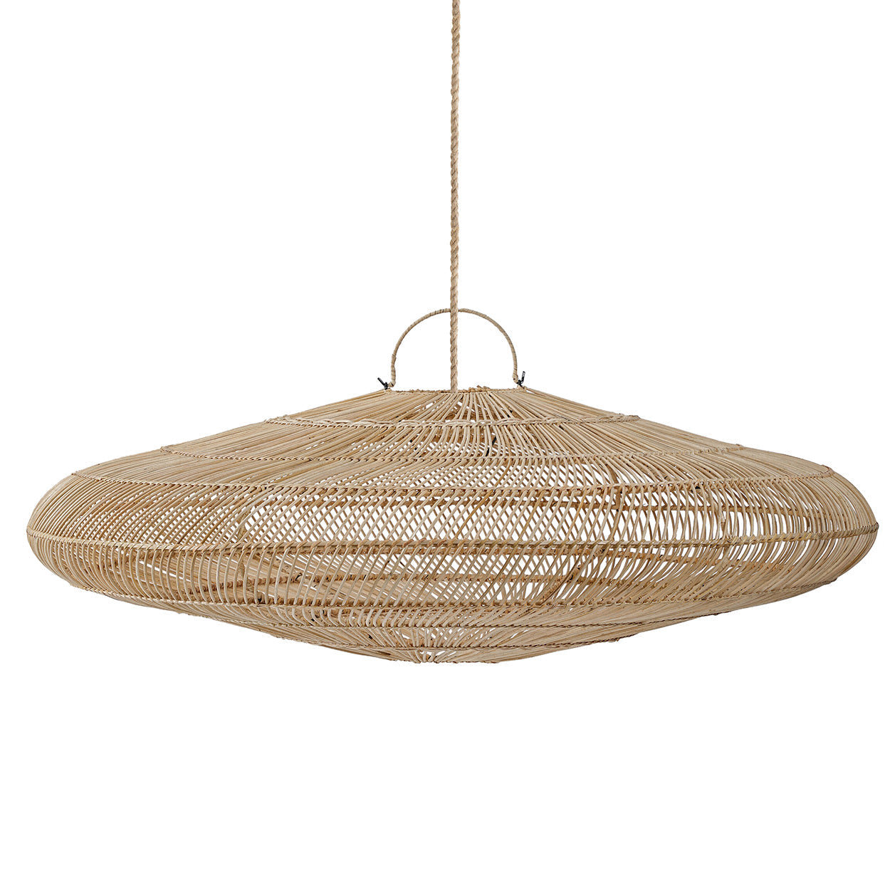Suspension rotin naturel tressé soucoupe pour salon – Ø200 cm