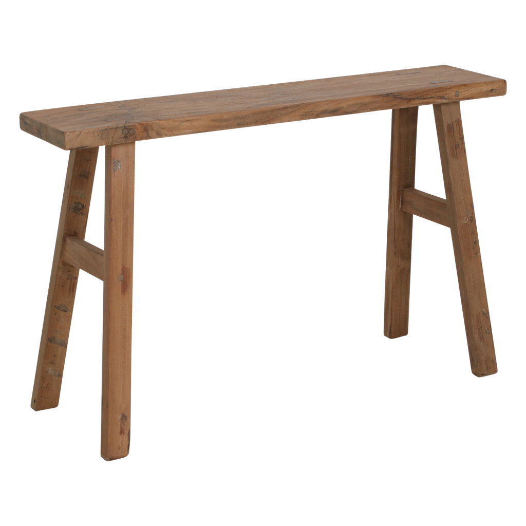 Banc en teck recyclé naturel pieds tréteaux – 80x17 cm