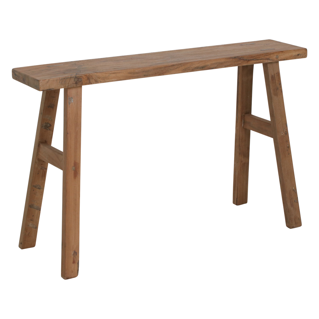 Banc en teck recyclé naturel pieds tréteaux – 80x17 cm