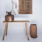 Banc en teck recyclé naturel pieds tréteaux – 80x17 cm