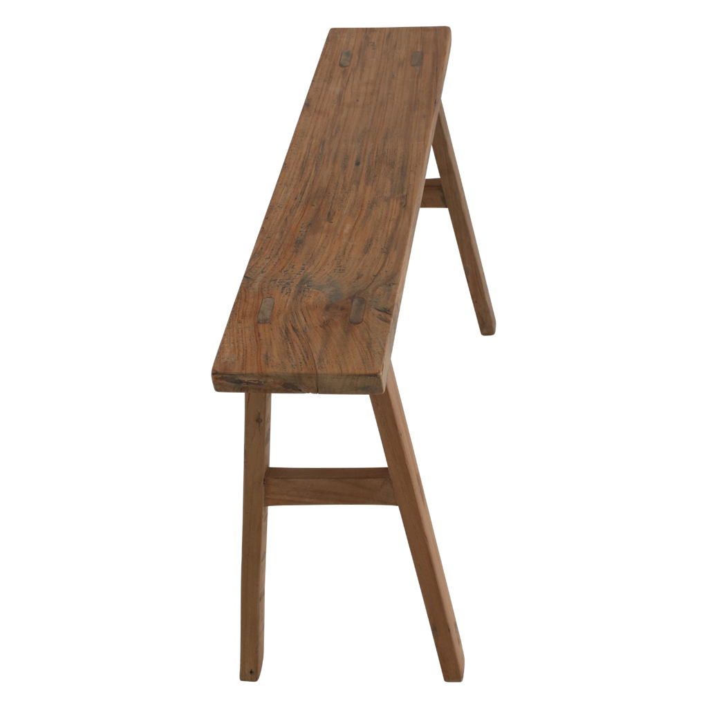 Banc en teck recyclé naturel pieds tréteaux – 80x17 cm