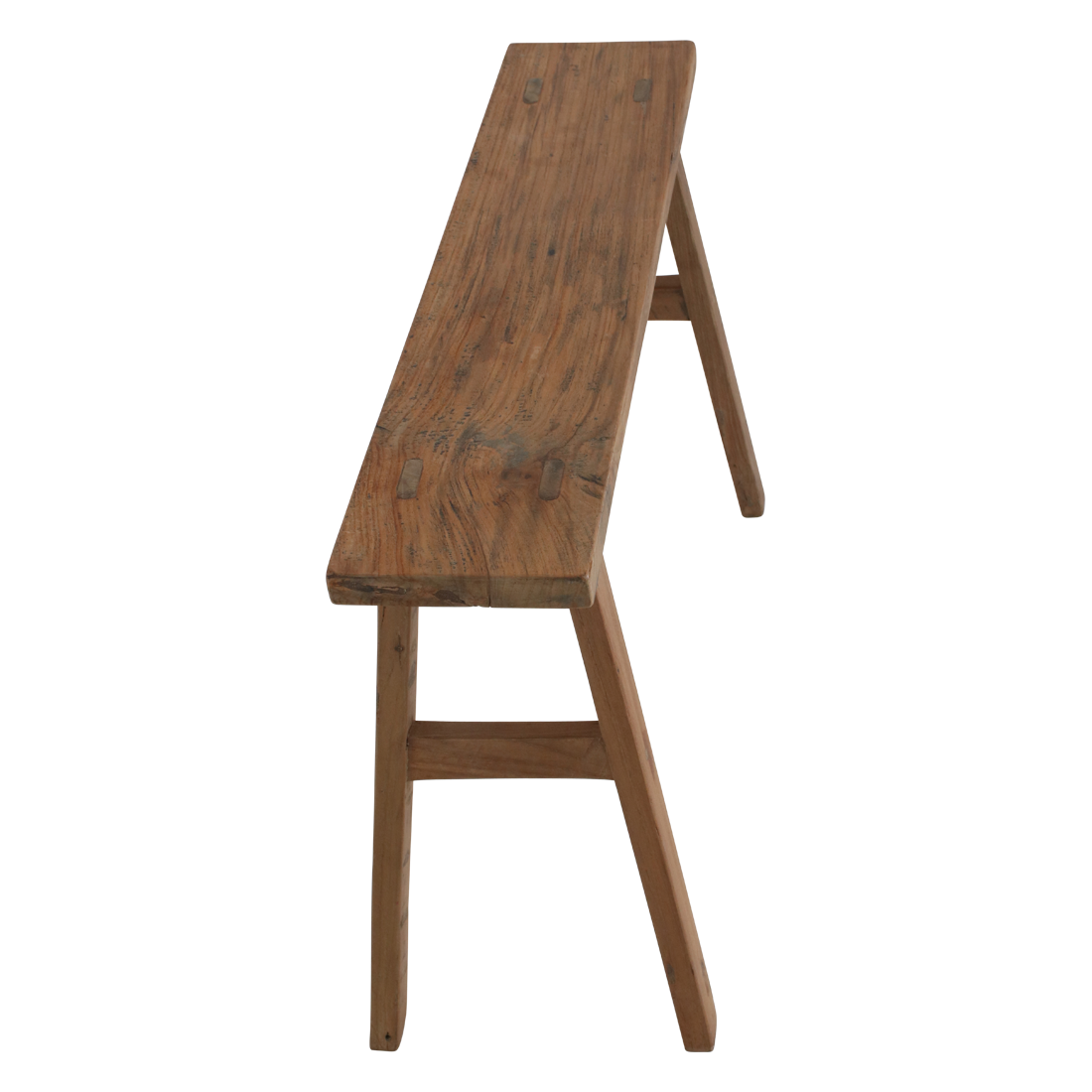 Banc en teck recyclé naturel pieds tréteaux – 80x17 cm