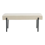 Banc rectangulaire en tissu bouclé beige pieds métal noir – 100x36 cm