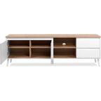 Meuble TV bois clair et blanc avec rangement asymétrique – 186x36 cm