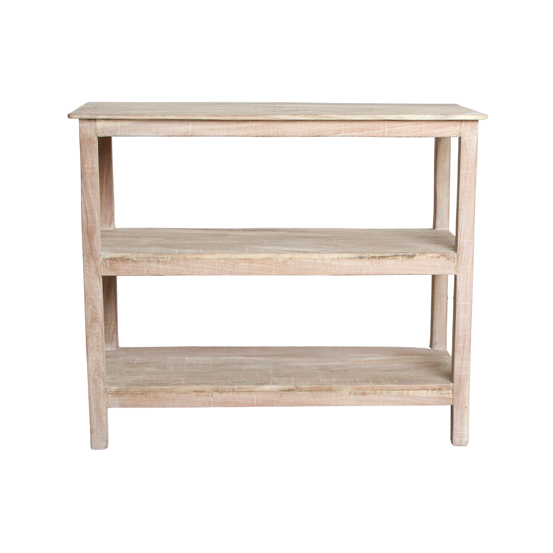 Étagère à chaussures en bois recyclé finition blanchie pour entrée – 90x35 cm