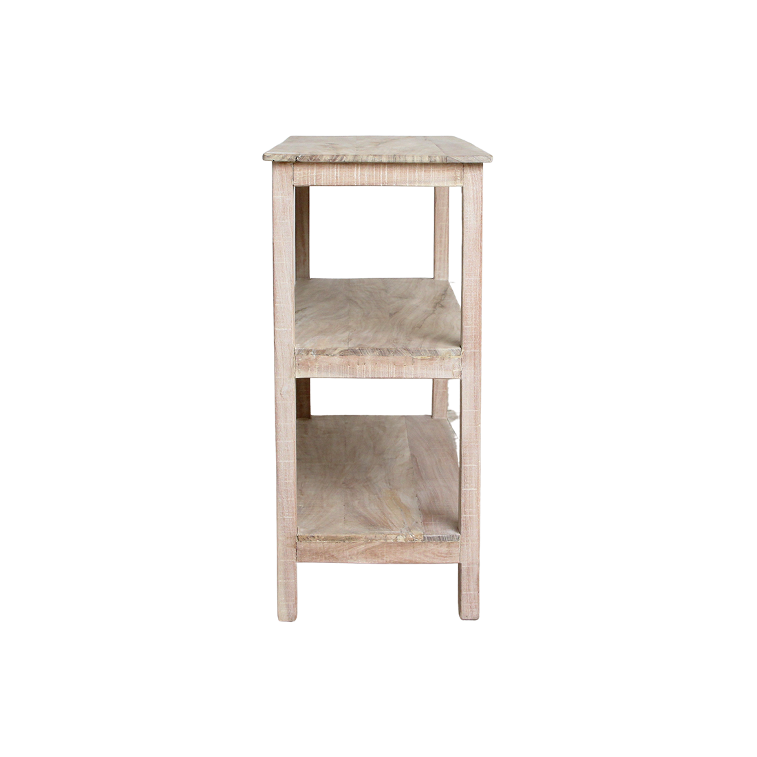 Étagère à chaussures en bois recyclé finition blanchie pour entrée – 90x35 cm