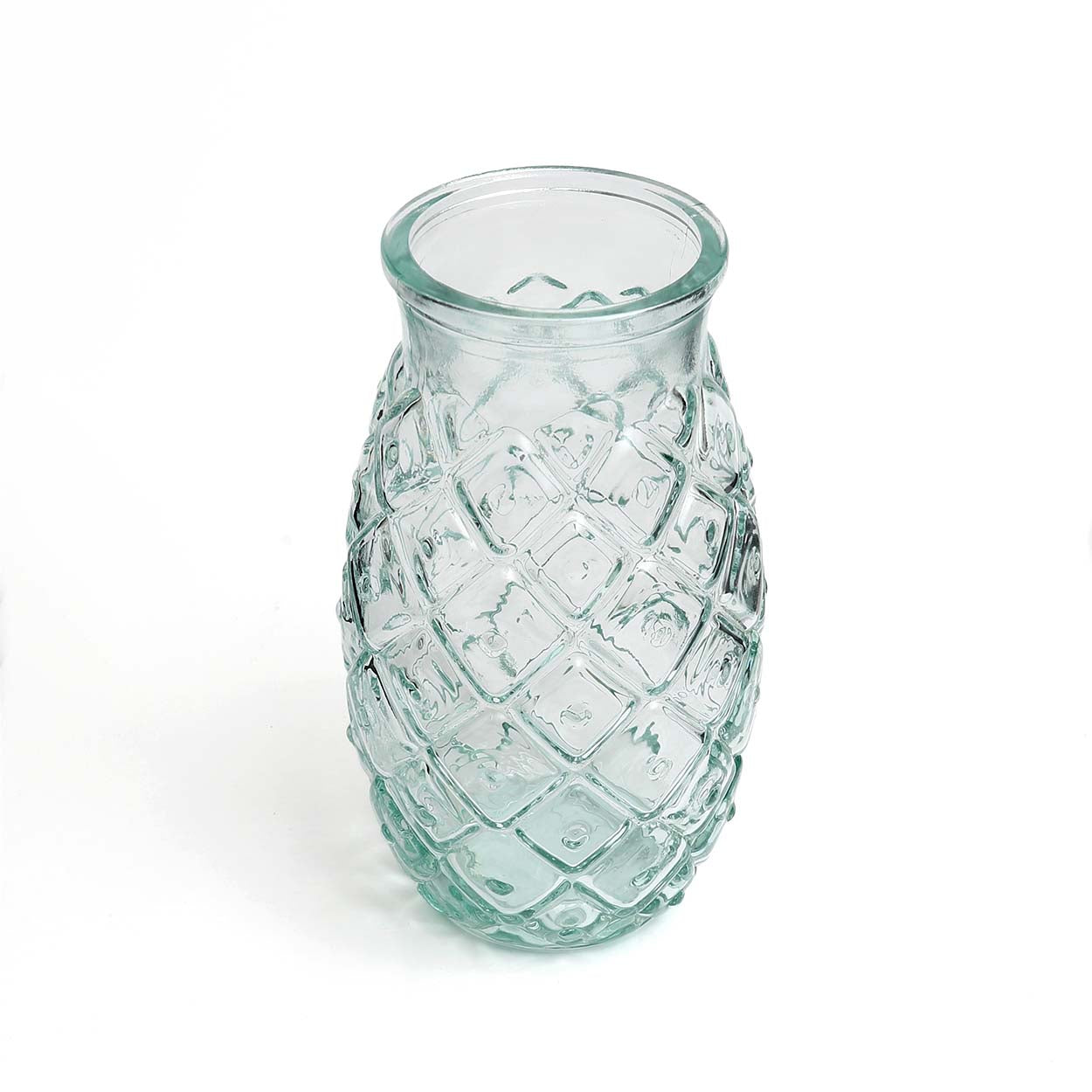 Verre à eau texturé en verre recyclé bleu motif losanges