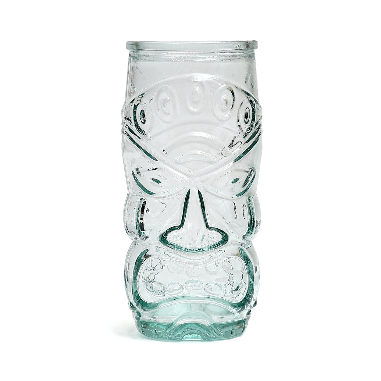 Verre tiki sculpté en verre recyclé transparent bleu