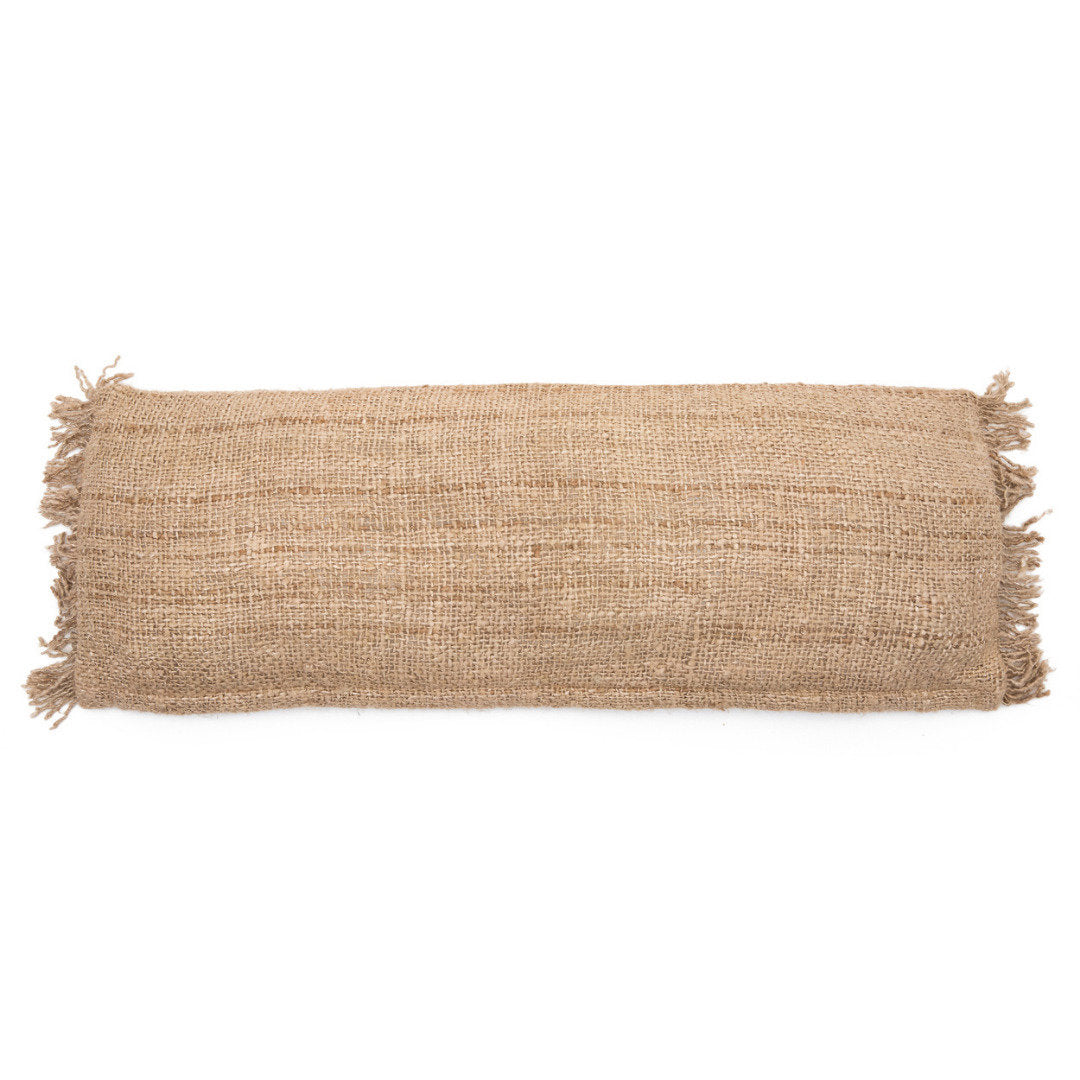 Housse de coussin rectangulaire beige coton - 35x100 cm