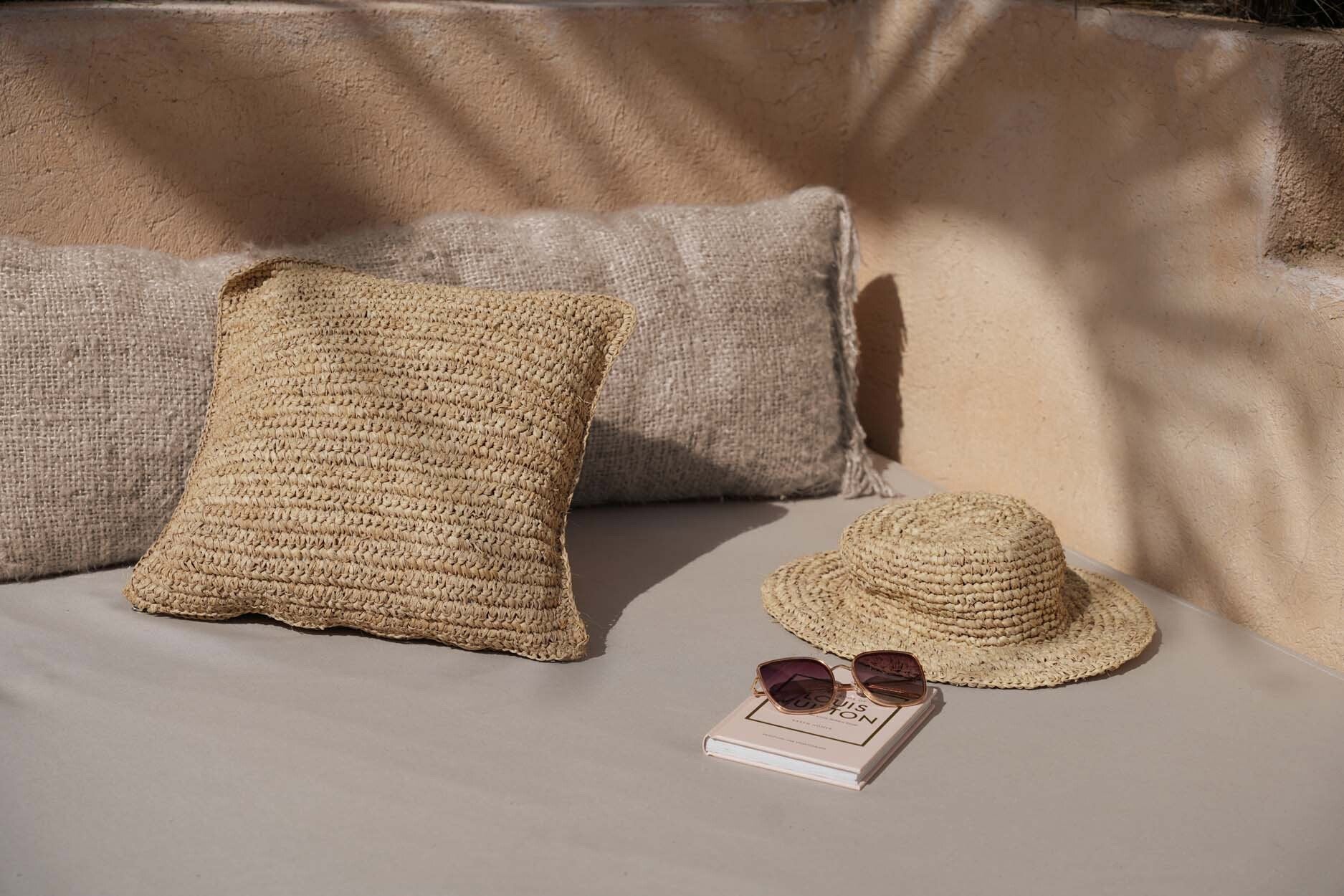 Housse de coussin rectangulaire beige coton - 35x100 cm