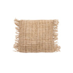 Housse de coussin carrée beige en coton à franges - 40x40 cm