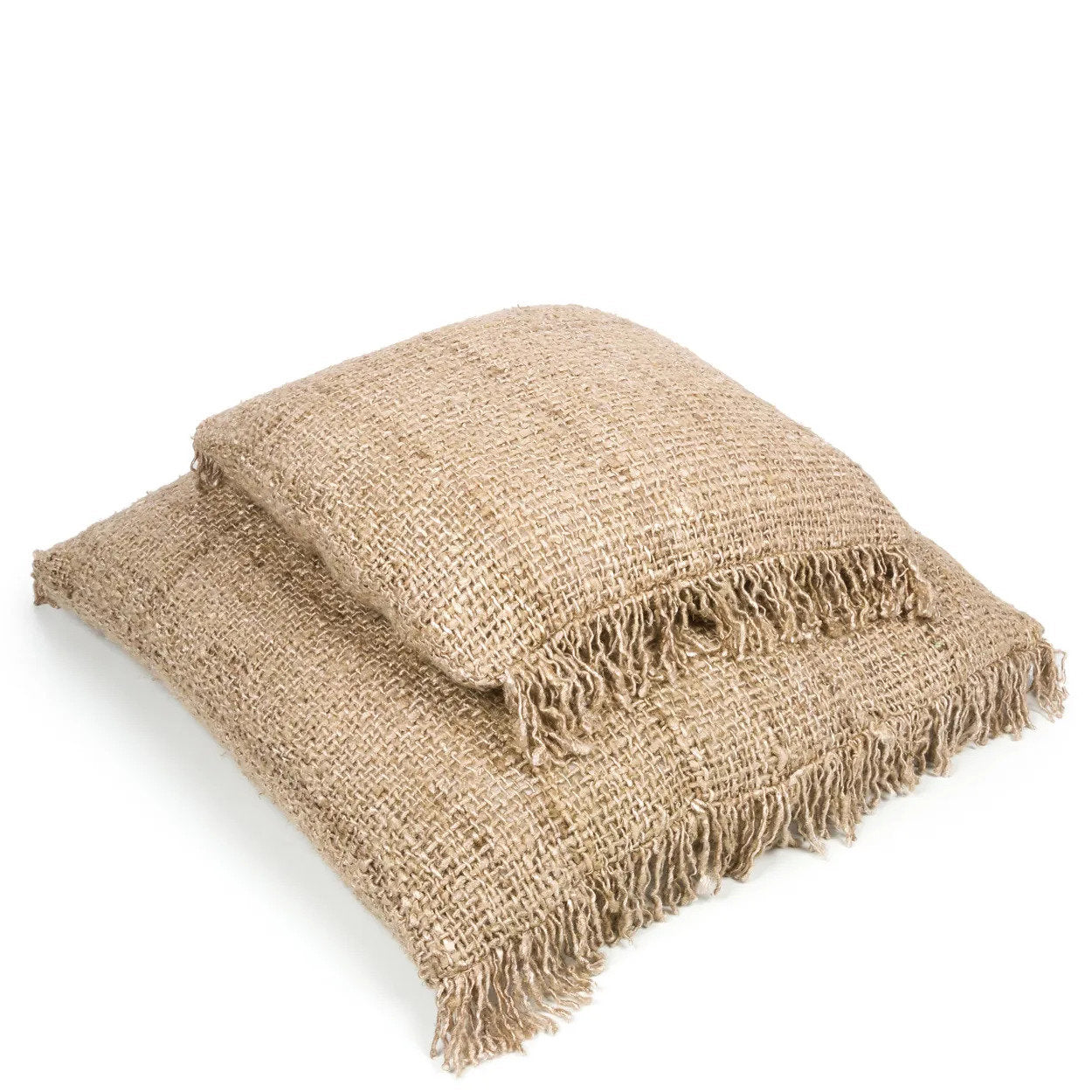 Housse de coussin carrée beige en coton à franges - 40x40 cm