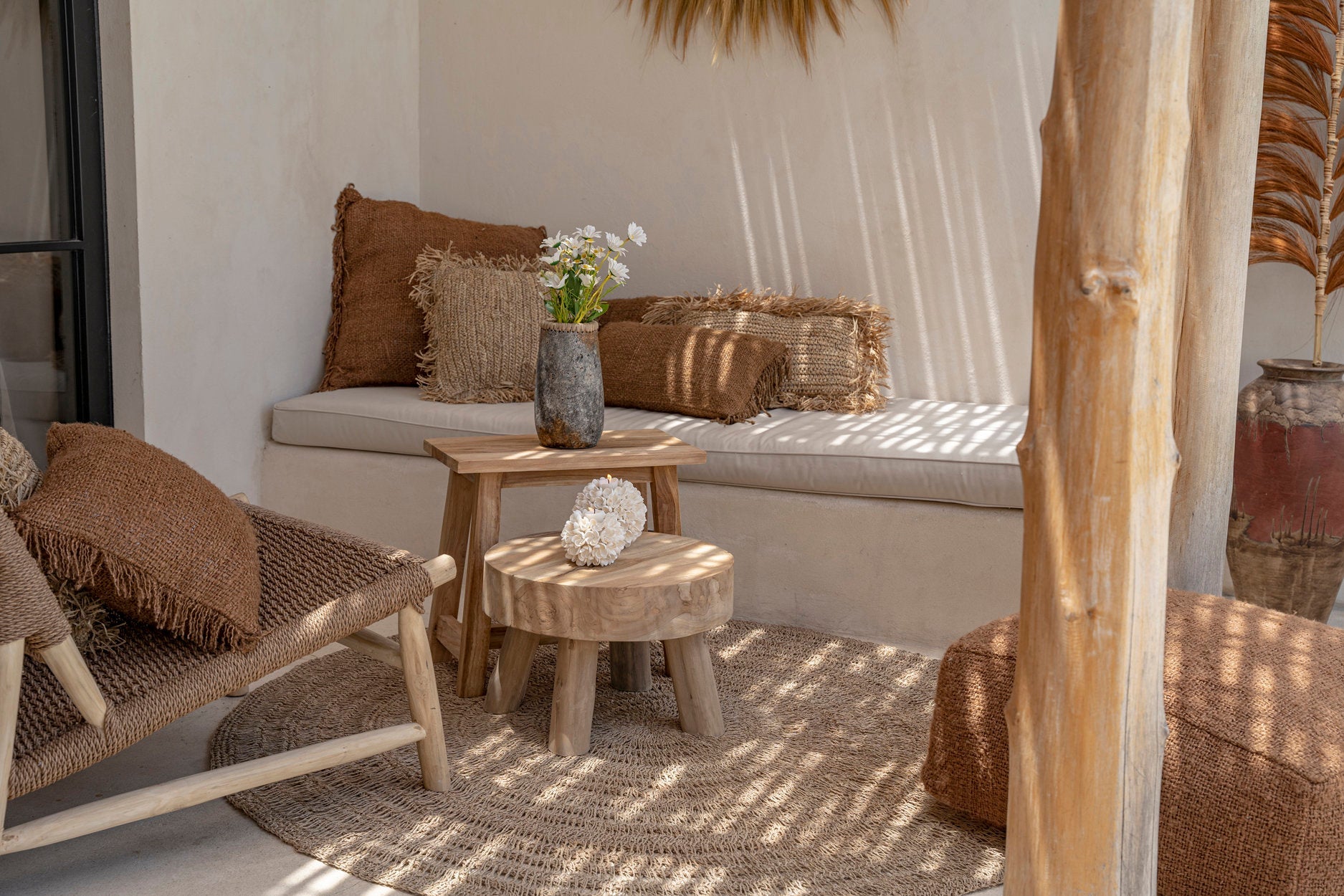 Housse de coussin marron en coton avec franges - 40x40 cm