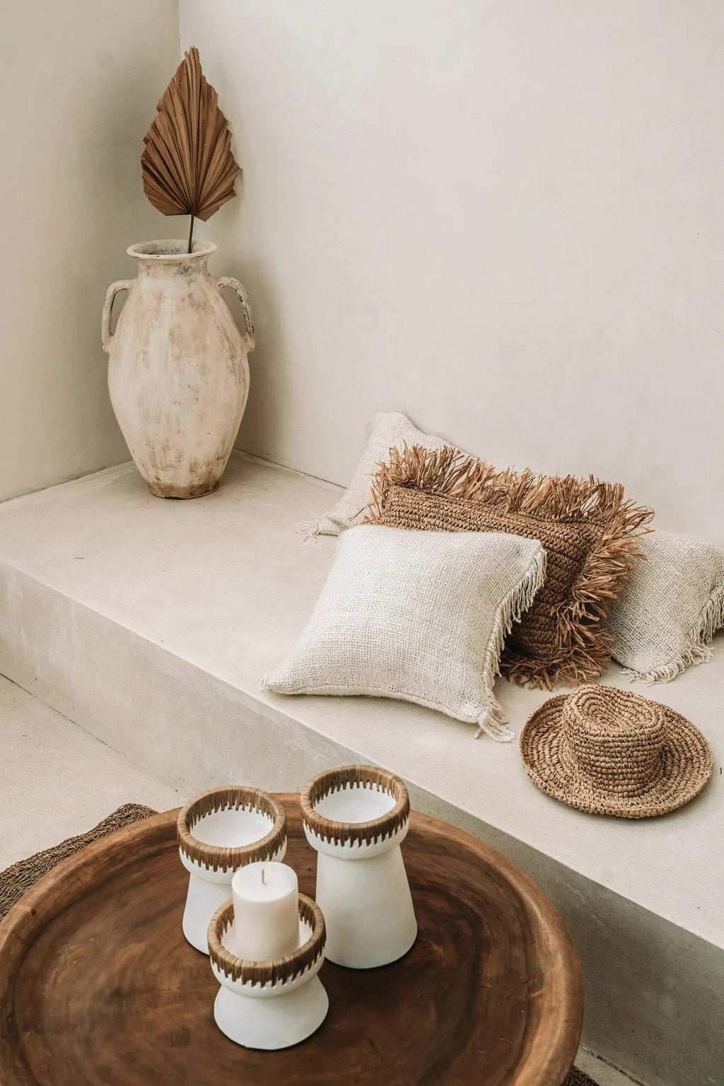 Housse de coussin crème en coton  avec franges - 40x40 cm