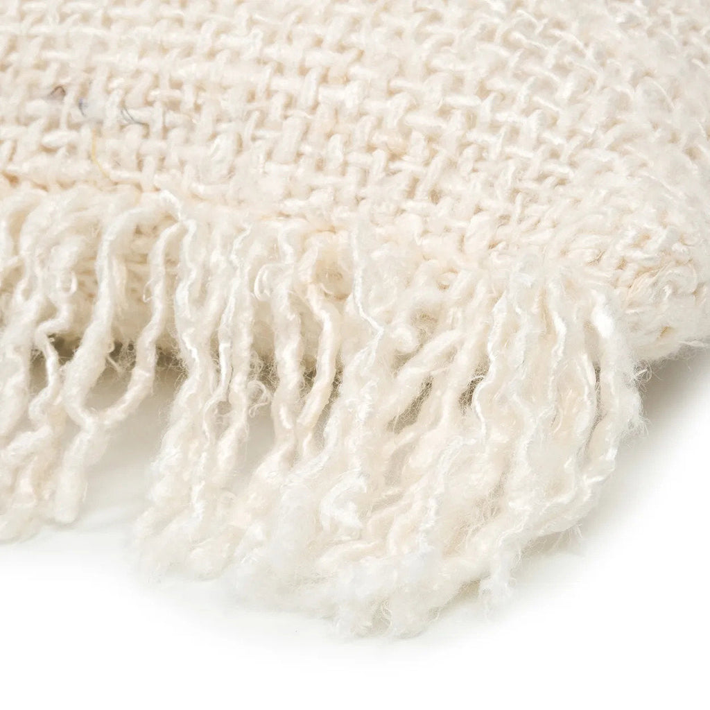 Housse de coussin crème en coton  avec franges - 40x40 cm