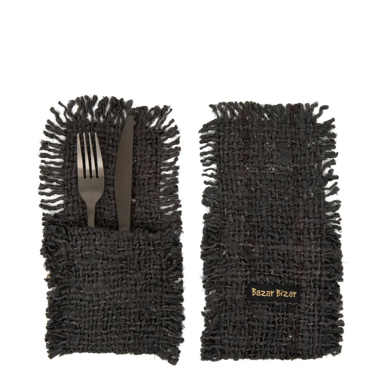 Porte-couverts en coton noir marine 13x25 cm – Lot de 4