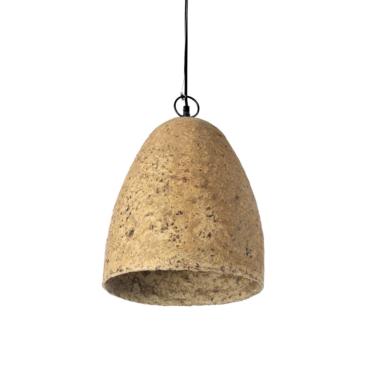 Suspension en papier mâché beige artisanal pour coin repas – Ø30 cm