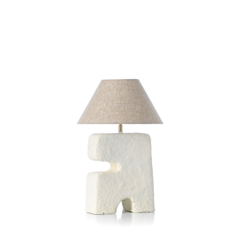 Lampe de table artisanale papier-mâché blanc pour chambre – H32 cm