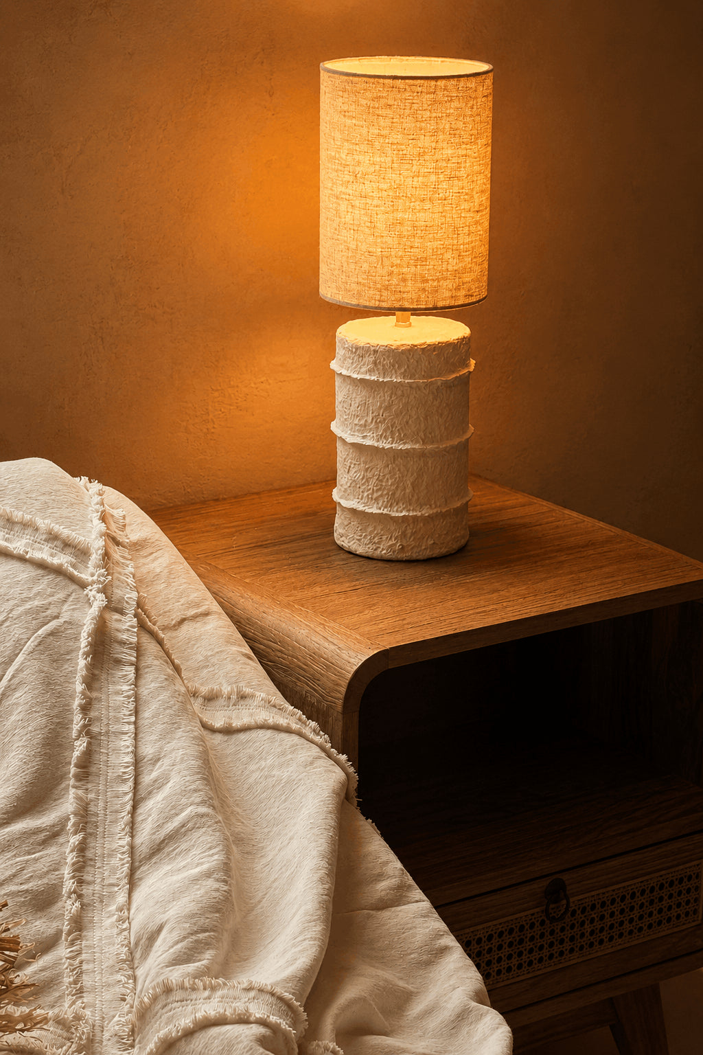 Lampe à poser en papier mâché blanc cassé - H30 cm