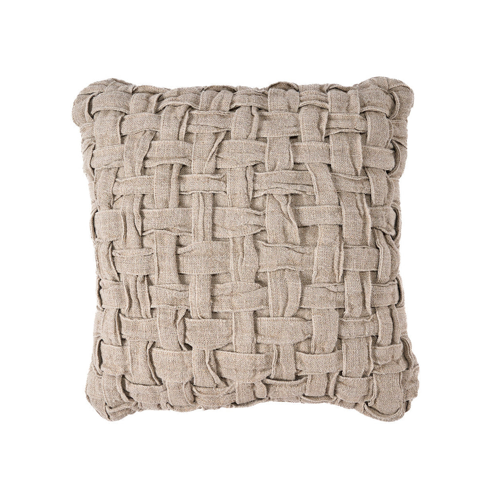 Coussin décoratif carré en lin naturel tressé façon panier
