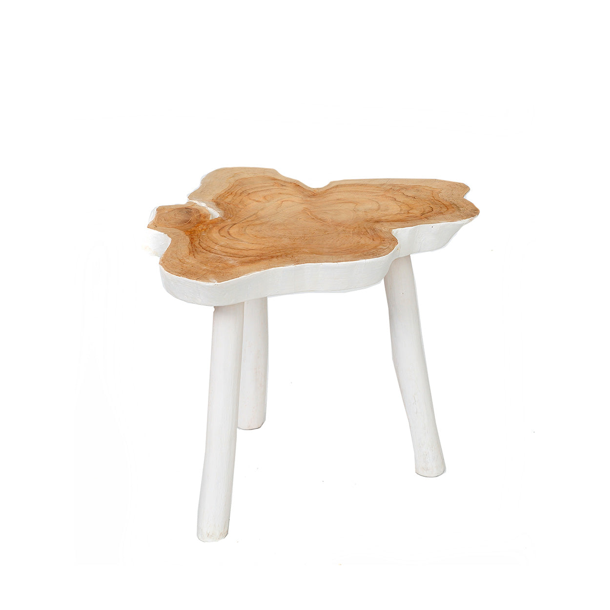Table d’appoint en teck massif blanc naturel forme organique – 45x45 cm