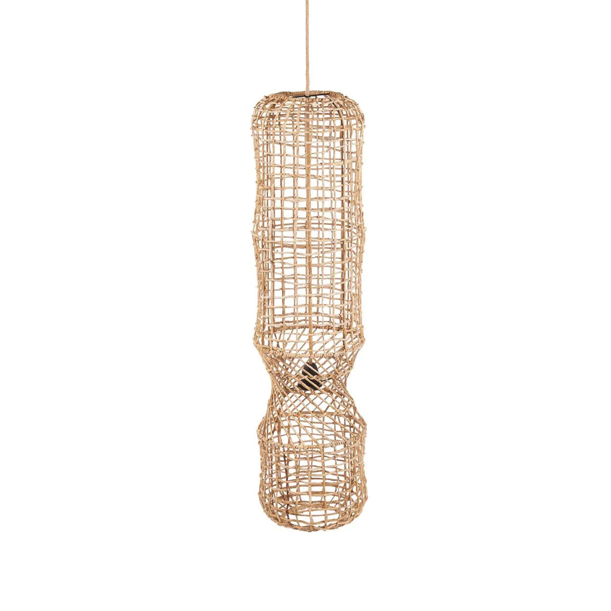 Suspension cylindrique en feuille de bananier tressée naturelle – H100 cm