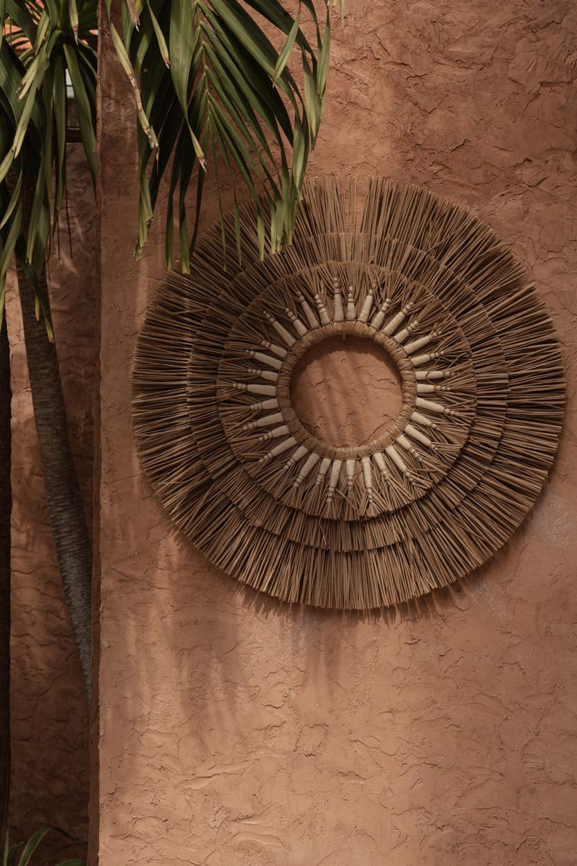 Décoration murale ronde en jonc de mer et coton blanc naturel – Ø75 cm