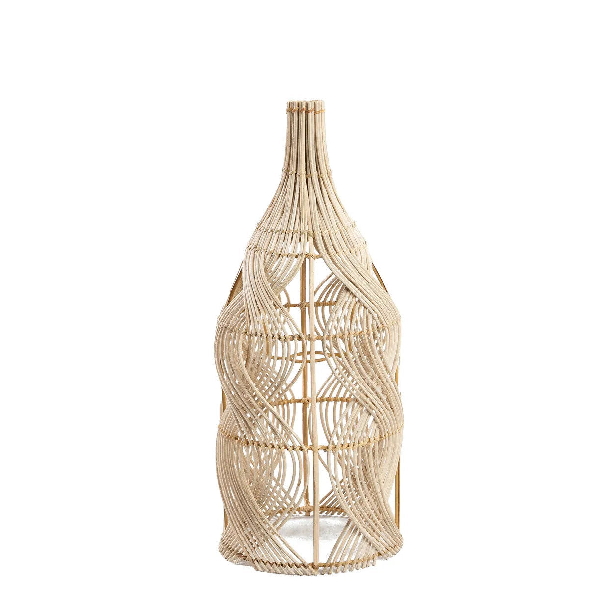 Suspension en rotin naturel forme bouteille ondulée – H55 cm