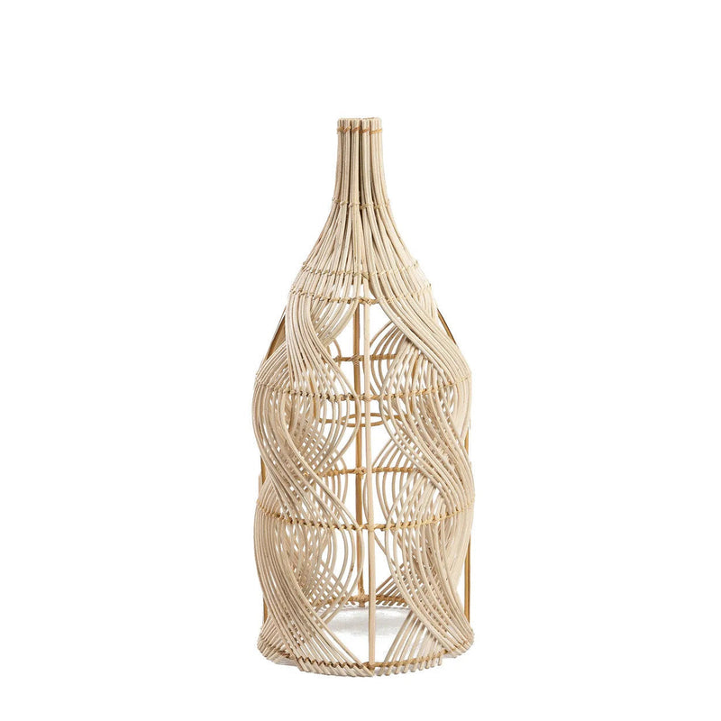 Suspension en rotin naturel forme bouteille ondulée – H55 cm