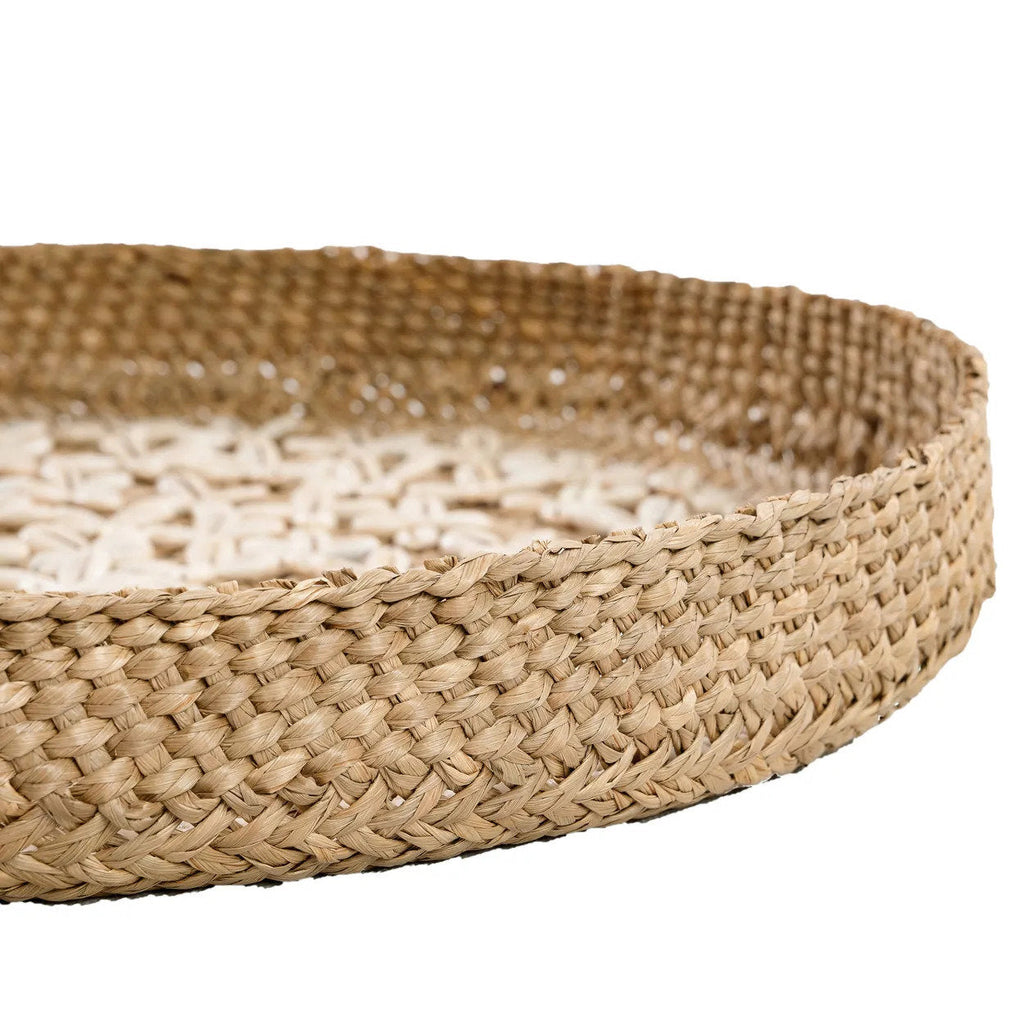 Plateau mural rond en coquillages tressés – Blanc naturel – Ø42 cm