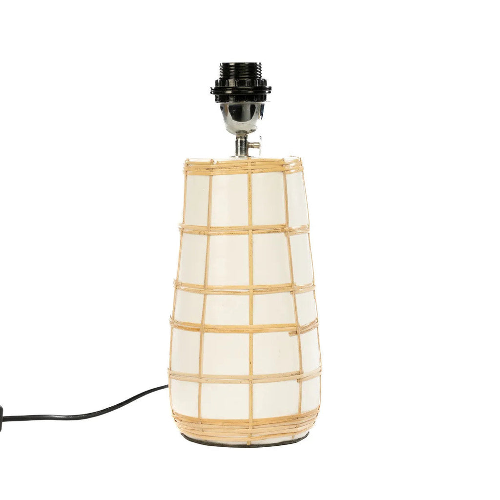 Lampe de table en terre cuite et herbe blanc naturel