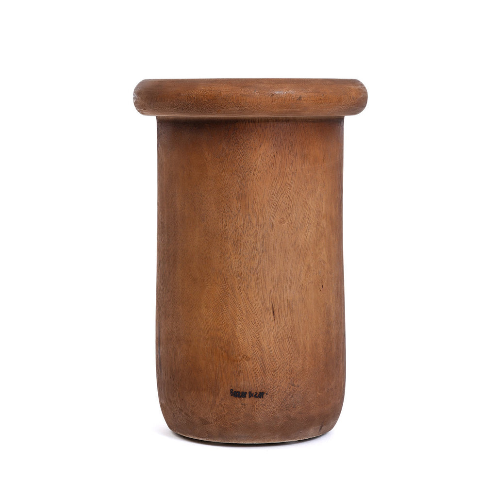 Tabouret cylindrique en bois de suar naturel à bord arrondi – H45 cm