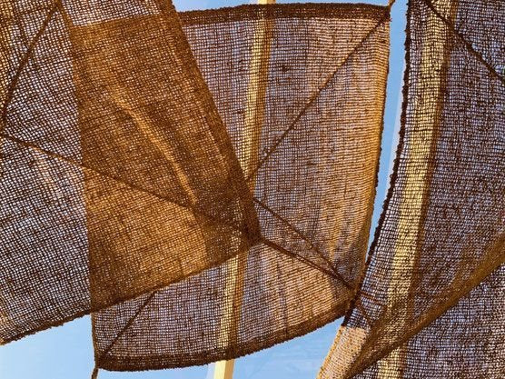 Voile d’ombrage rectangulaire en fibre de coco ajourée naturelle – 300x200 cm