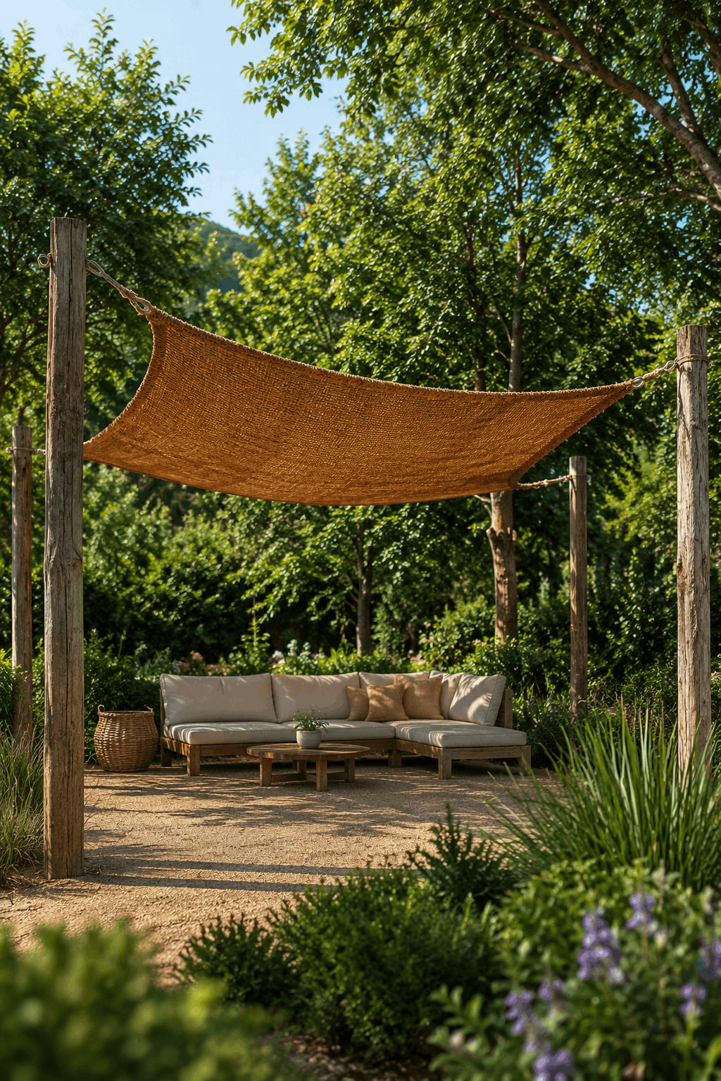 Toile d'ombrage rectangulaire en fibre de coco tressée & anneaux – 400x300 cm