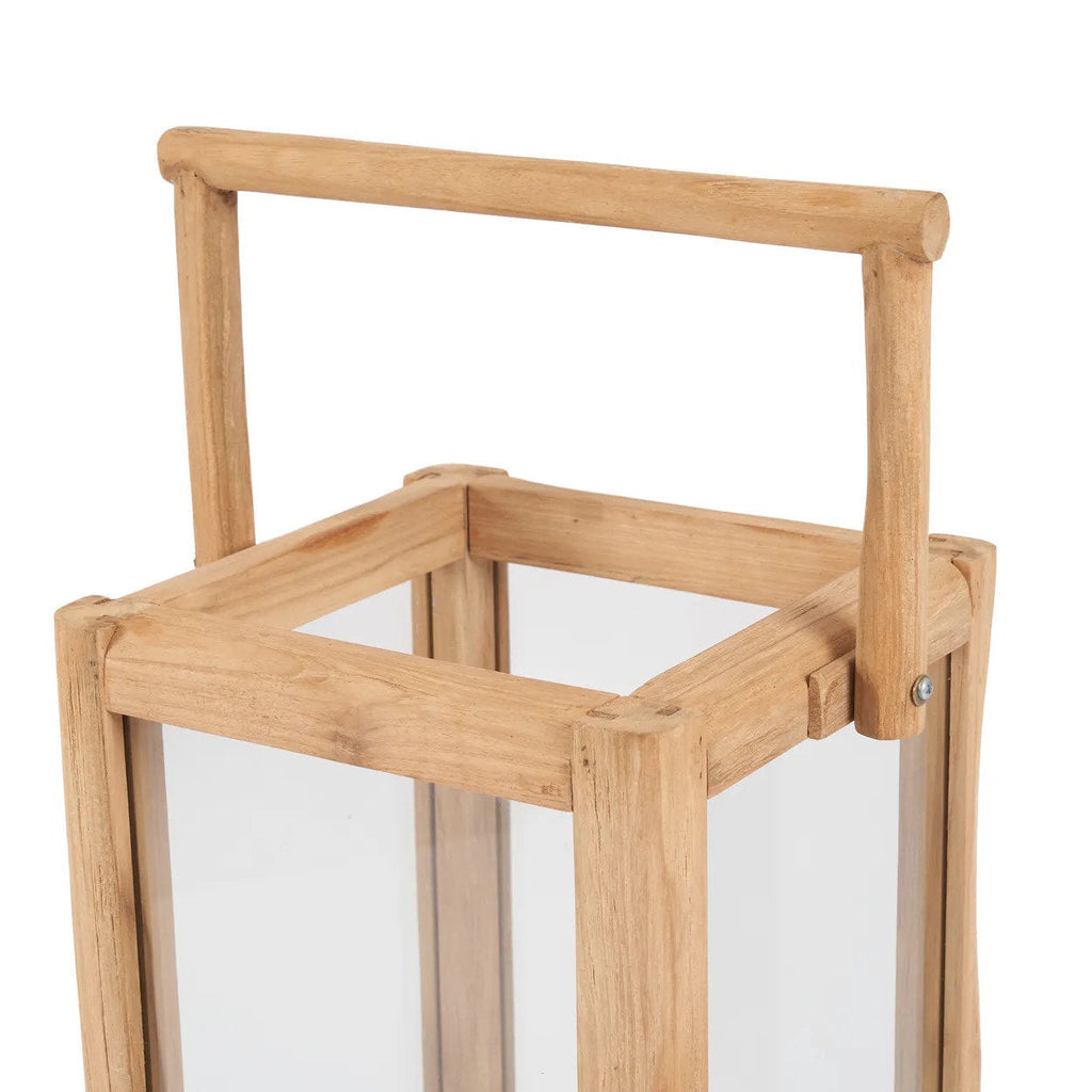 Lanterne rectangulaire en bois de teck recyclé avec poignée – H60 cm