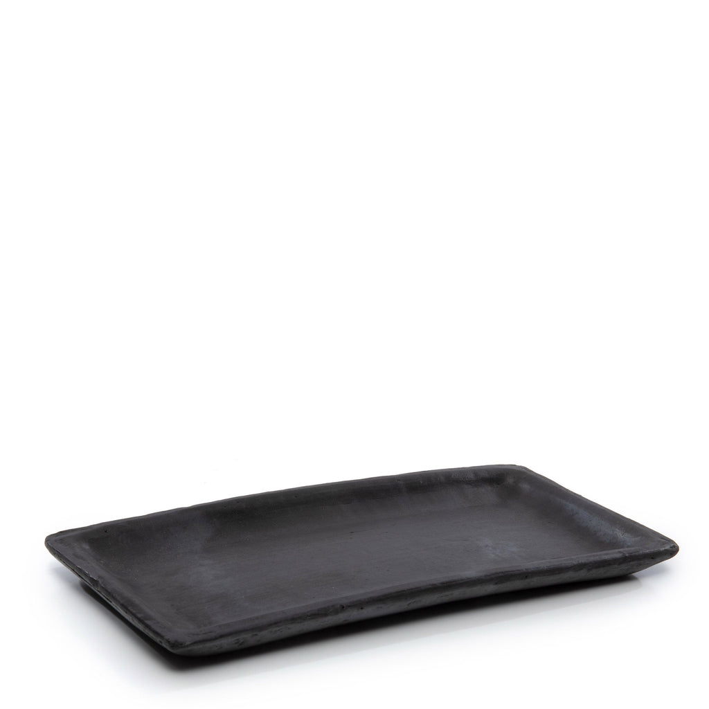 Plateau à sushi rectangulaire en terre cuite noire aspect mat