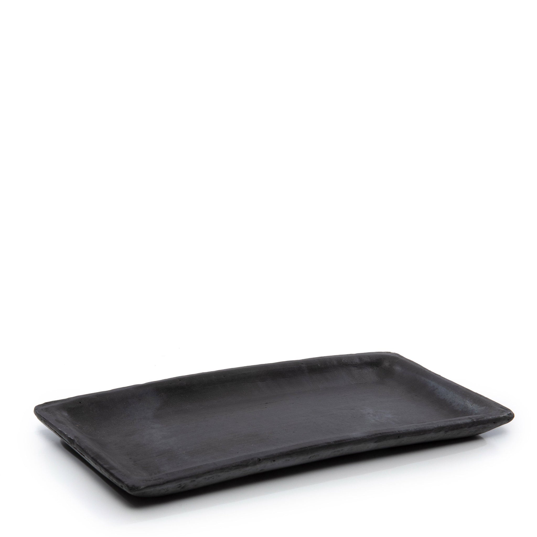 Plateau à sushi rectangulaire en terre cuite noire aspect mat