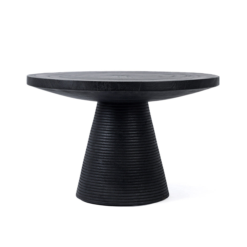 Table basse ronde en bois de suar noir avec base rainurée – Ø70 cm