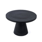 Table basse ronde en bois de suar noir avec base rainurée – Ø70 cm